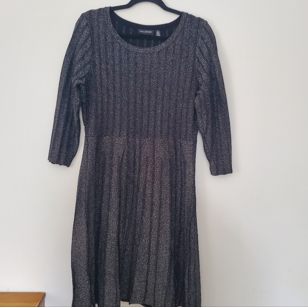 Nina Leonard ribbed metallic sweater dress Size L